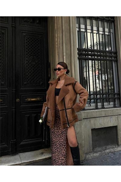 gelirr Nubuk Coat Fur Collar - Tan