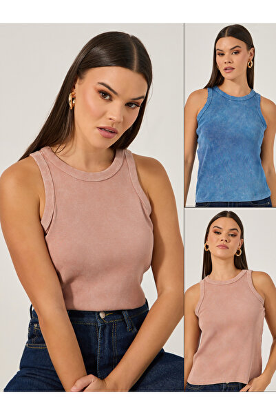 Styli قميص داخلي برقبة دائرية وظهر رياضي، مقاوم للأحماض، عبوة من قطعتين