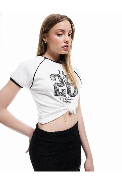 Koton Piping Narrow Fit Short Sleeve Crew Neck Cotton Printed T-Shirt