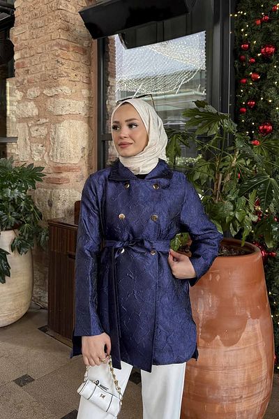 Melike Tatar المرأة الخصر مربوطة زر الجاكار مفصلة قبعة خندق