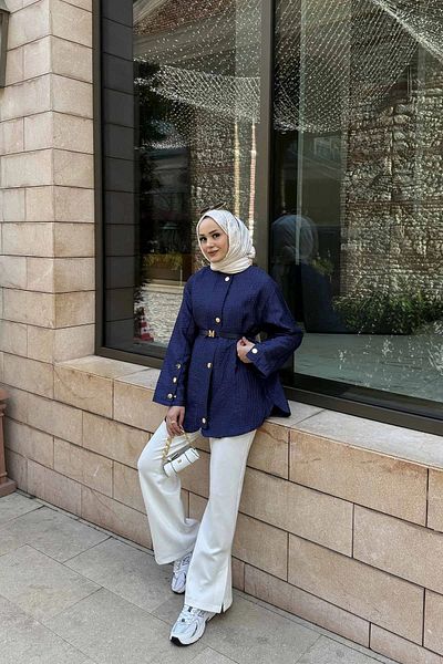 Melike Tatar معطف واقٍ من المطر بحزام جاكار للسيدات مع تفاصيل إغلاق سريع 2307