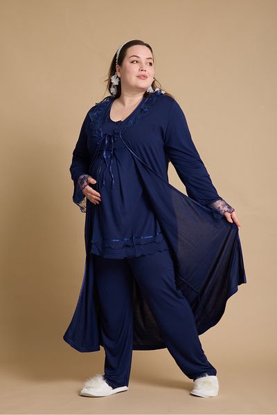 venera Maternity Pajama Set Lace Detailed Set with Hidden Breastfeeding and Dressing Gown