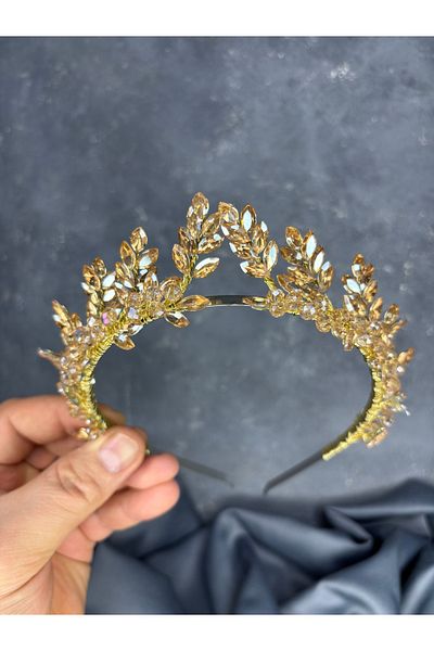Hayalperest boncuk Bride and Henna Crown Hair Accessory with Venus Leaf Design