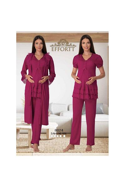 venera Maternity Pajama Set Lace Detailed Set with Hidden Breastfeeding and Dressing Gown