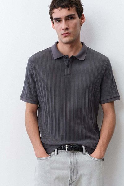 H&M Slim Fit Textured Jersey Polo Shirt