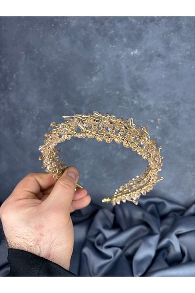 Hayalperest boncuk Sare Model Double Row Bridal Henna Crown Hair Accessory