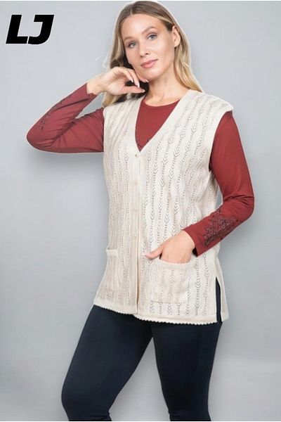 LAJESTE Women's Middle Age and Above Knitwear Knitted Buttoned Dark Khaki Mother's Vest