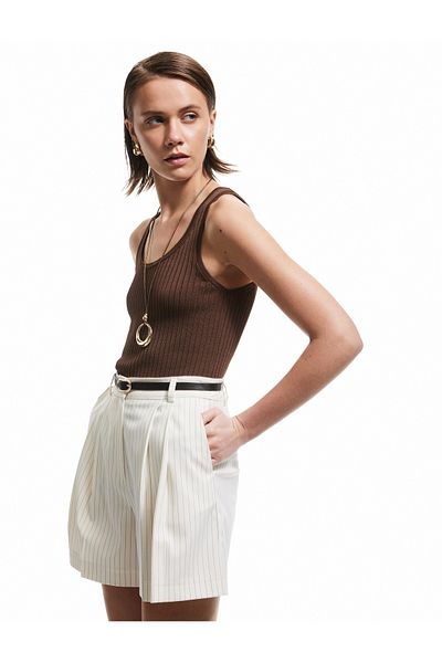 Koton Relaxed Fit Pocket High Waist Striped Shorts