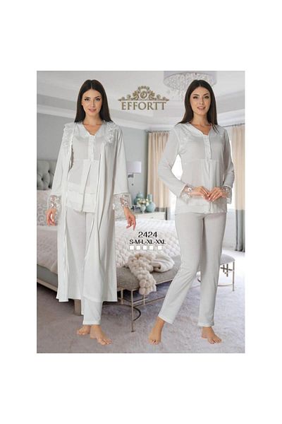 venera Maternity Pajama Set Lace Detailed Set with Hidden Breastfeeding and Dressing Gown