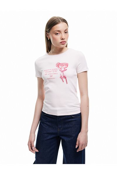 Koton Crew Neck Short Sleeve Slim Fit Cotton Printed T-Shirt