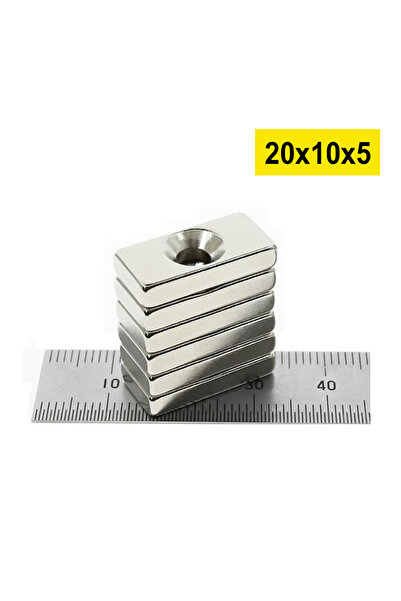 Dünya Magnet 5 Adet, Neodyum Mıknatıs, 20x10x4x5 Mm, Köşeli, Havşa Delikli, G...