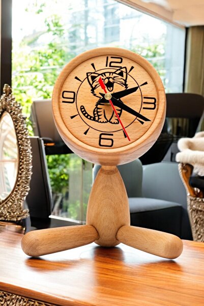 MAWİSİYAH El Yapımı Masaüstü Sevimli Kedi Detaylı Saat Dekoratif Masa Saati A...