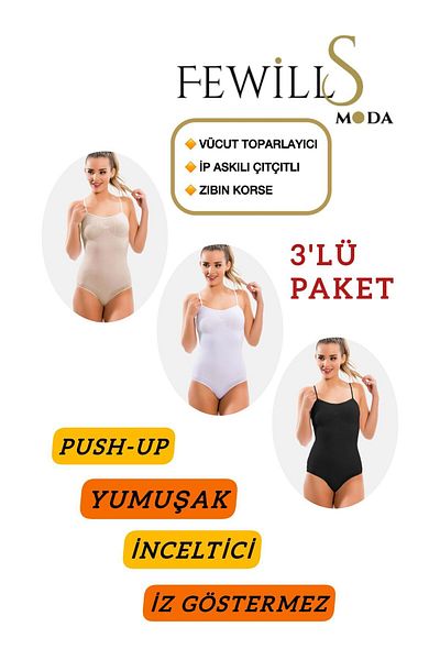 FEWİLLS MODA Pack of 3 Complete Body Recovery Bodysuit Corset (Seamless) Non-Marking Corset with Hooks at the Bottom