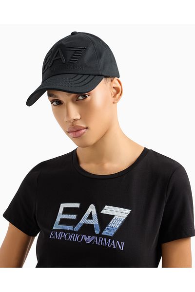 EA7 Unisex Large Ea7 Black Sports Hat with Cotton Embossed Logo and Distinctive Buckle