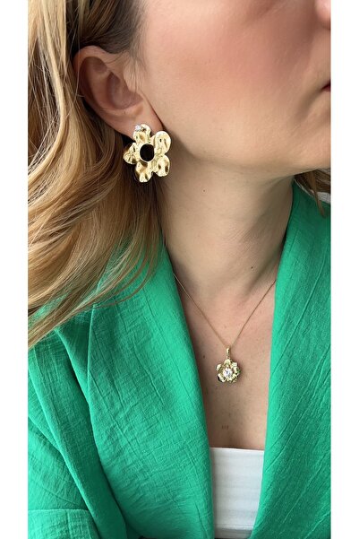 XUPING JEWELRY Zirkon taşlı çiçek kolye küpe seti 14k rengi