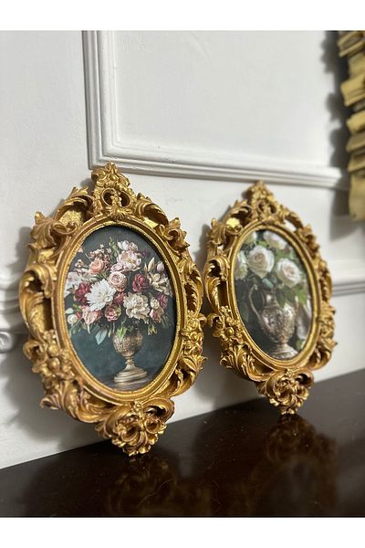 busraconcept Floral Wall Decoration Painting, Vintage Style Set of 2 Decopage Painting