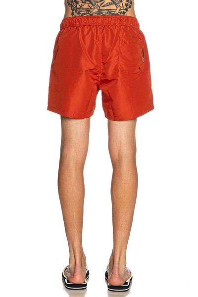 EA7 Men's Red Swim Trunks with Stripe Sides and Elastic Waistband and Drawstring Tie Quick Drying Stretchy Fabric 7m