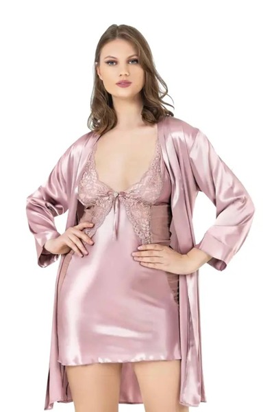 lidofya Low-Cut Mink Large Size Nightgown Dressing Gown Set