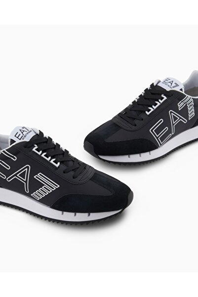 EA7 Unisex Denim Sneaker - Brand Logo, Comfortable Sole, Black-White