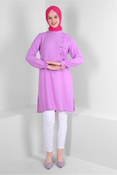 Alvina Buttoned and Ruffle Detailed Tunic 42825