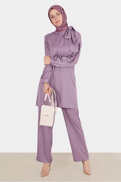 Alvina Satin Jewelled Bow Detailed Double Pants Set - 30276