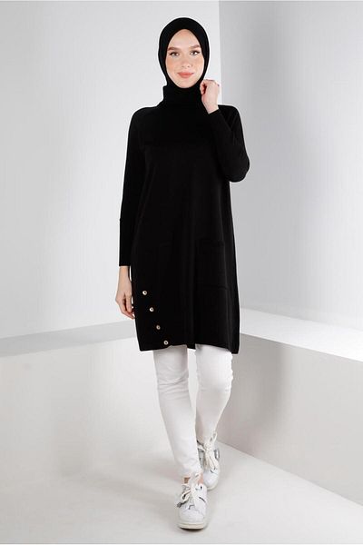 Alvina Turtleneck Knitwear Tunic - Buttoned, Model 43113