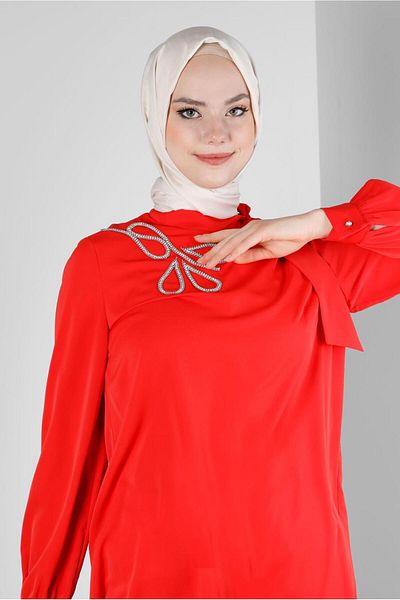Alvina Stone Printed Tunic with Tie Collar Detail 43534