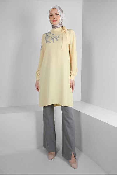 Alvina STONE PRINTED COLLAR BINDING DETAIL TUNIC 43506