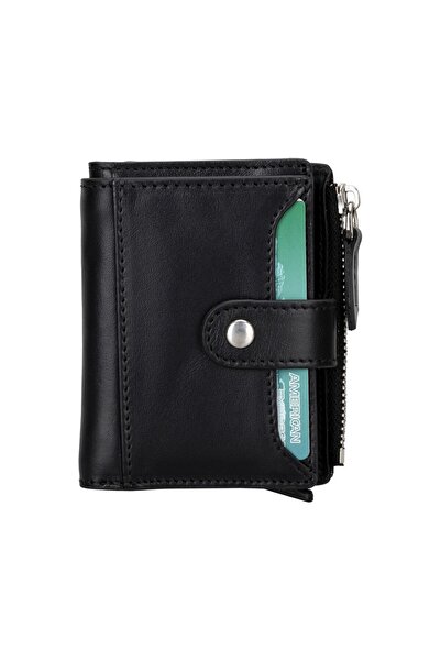 PLM Deri Cüzdan Ve Kartlık, Mekanizmalı, 10 Adet Kart Bölmeli, Siyah