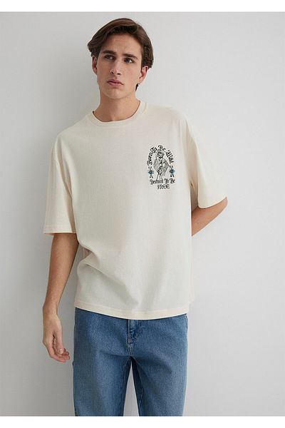 Mavi Skull Printed Ecru T-Shirt Relaxed Fit / Relaxed Cut 0612703 -70072