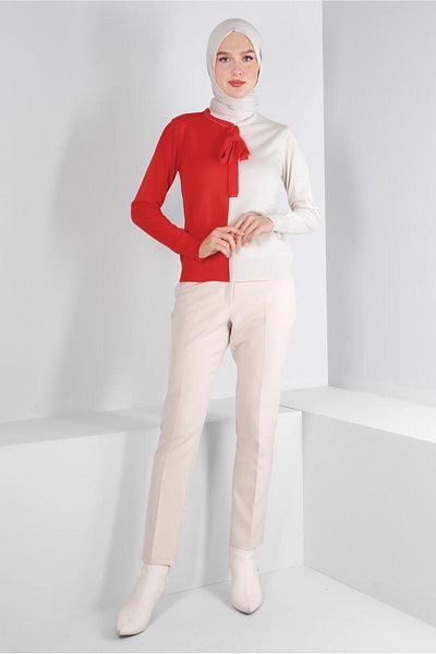 Alvina COLLAR TIE TWO COLOR KNITWEAR SWEATER 43187