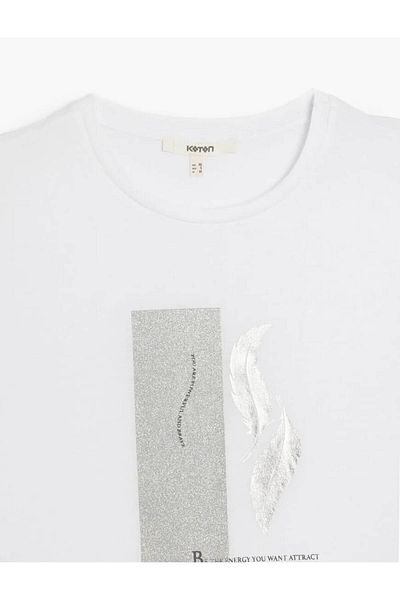 Koton Crew Neck Short Sleeve Silvery White Women's T-Shirt 5Sak50120Ek