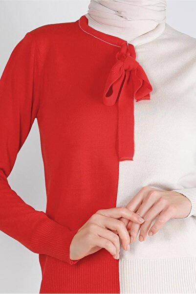 Alvina COLLAR TIE TWO COLOR KNITWEAR SWEATER 43187