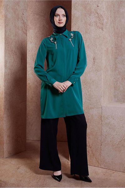 Alvina Tunica Hijab - Detaliata din piatra, Model 44667
