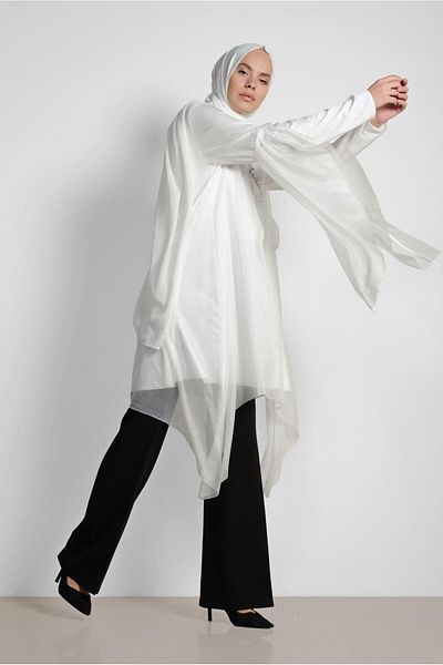 Alvina Asymetric Cut Silvery Salaş Tunic 4317
