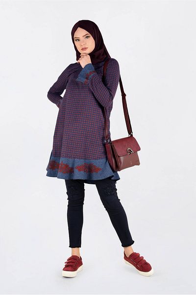 Alvina 4793 Model Gingham Pattern - Flounce Skirt and Embroidered Tunic