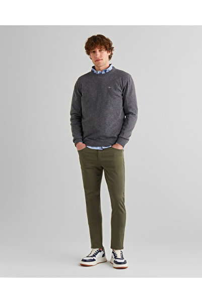 Gant Erkek Gri Regular Fit Bisiklet Yaka Yün Kazak