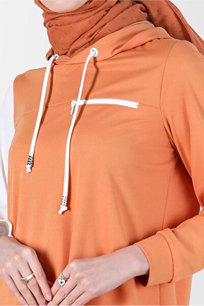 Alvina 42852 Model Hooded Two Colors Tracksuit Tunic