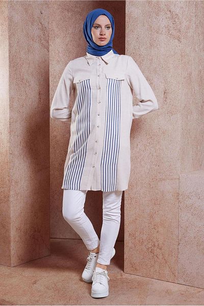Alvina Linen Tunic 44541 - Striped and Effect