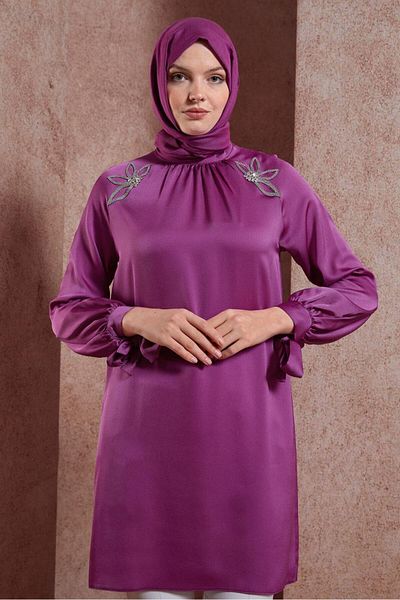 Alvina Satin Tunic - Stone Printed, Model 44586