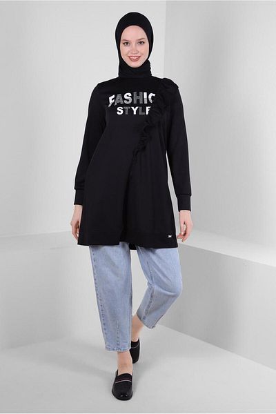 Alvina 43699 Model Text Printed and Ruffle Detailed Tracksuit Tunik