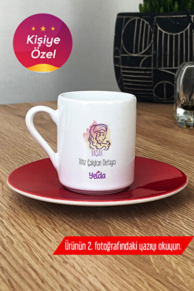 Hedizu Kişiye Özel Başak Burcu İsim Yazılı Türk Kahvesi Fincanı Kırmızı Doğum...