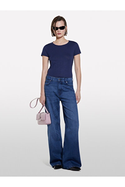 Sisley Γυναικείο μπλουζάκι με λαιμόκοψη από βαμβακερό μείγμα μπλε ναυτικό