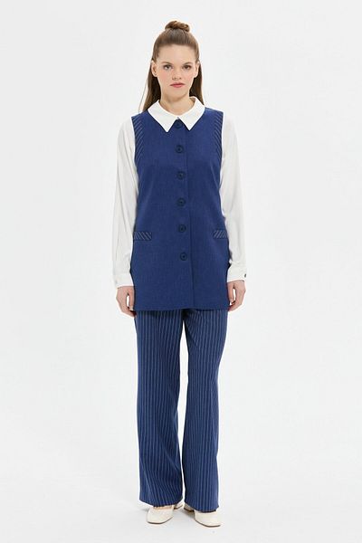 Esswaap Striped Plain Polyviscon Vest - Trousers Set