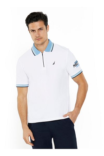 Nautica Men's Cotton Blend White Polo T-Shirt – Classic Essential for Casual Look