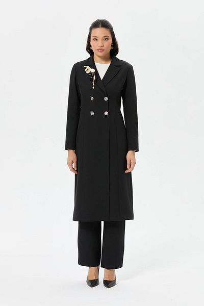 Esswaap Double Breasted with Brooch - Long Jacket Suit (Black)