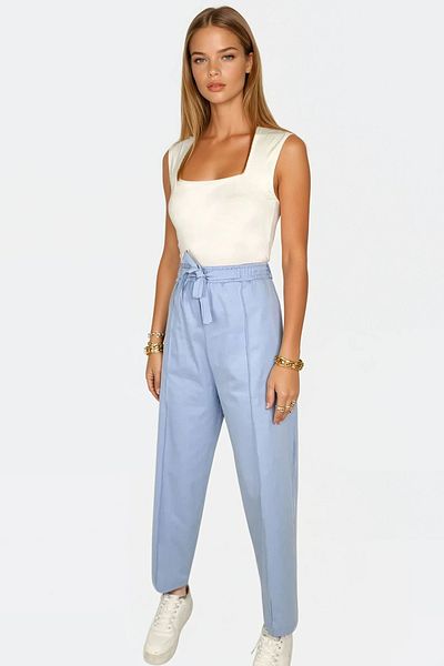 VAGGON Pantaloni Palazzo de in, albastru, cu talie înaltă, cu buzunare duble, Prmx13775