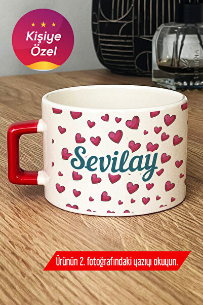 Hedizu Kişiye Özel Kalp Desenli İsimli Lüks Fincan Kırmızı Sevgiliye Hediye -...