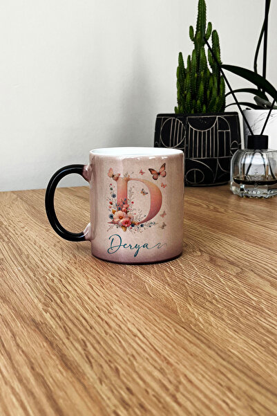 Hedizu Kişiye Özel Çiçekli Kelebekli D Harfli Kupa Bardak Sihirli İsimli İsim...