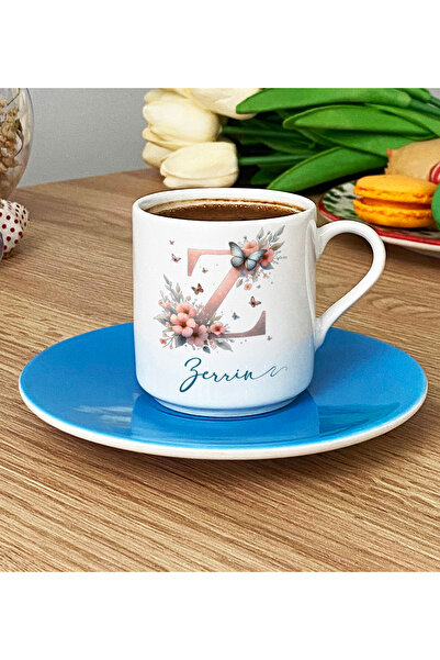 Hedizu Kişiye Özel Z Harfli Çiçekli Türk Kahvesi Fincanı Mavi İsme Özel İsim ...